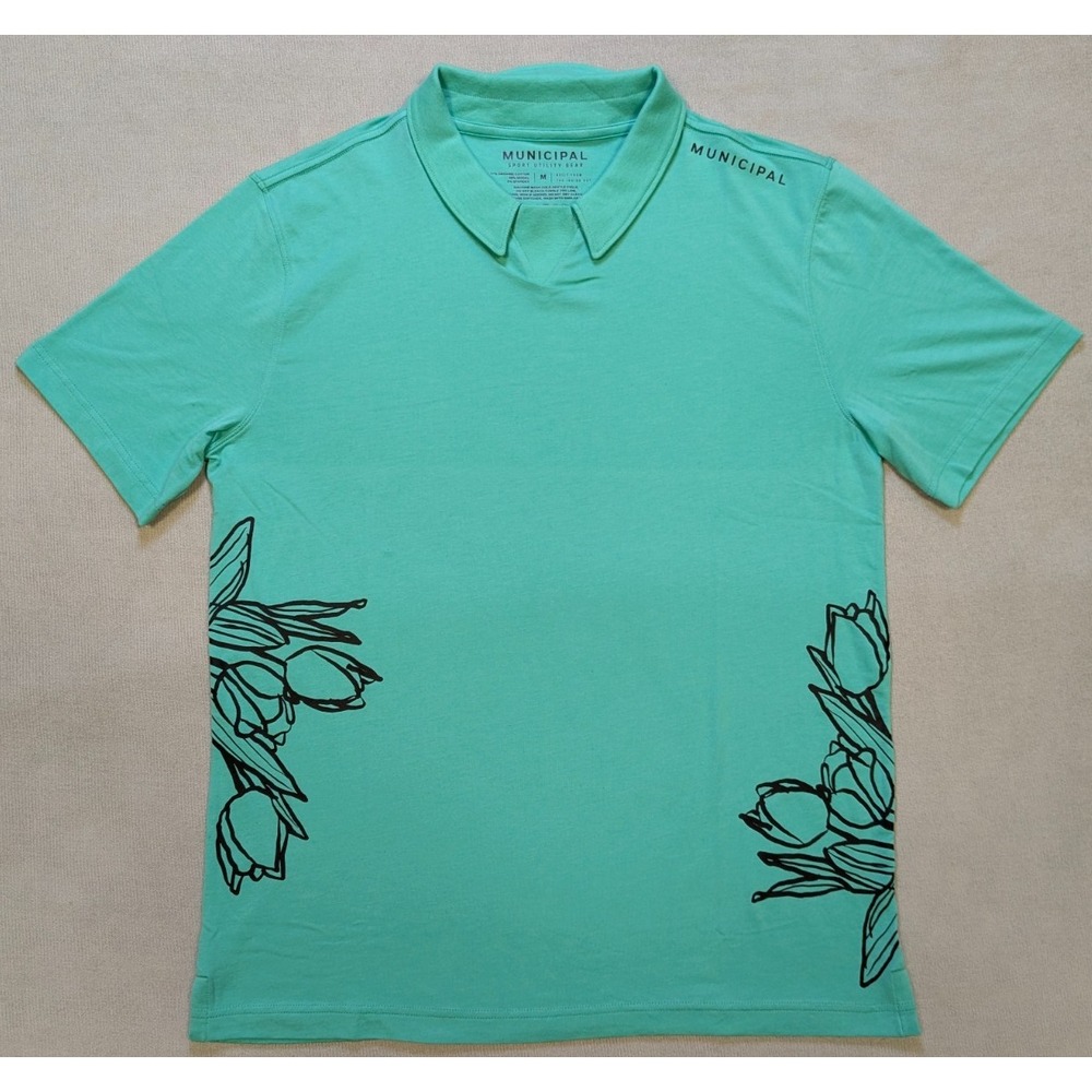 Municipal Shirt Mens Medium Green Polo Golf Floral Performance Stretch Casual